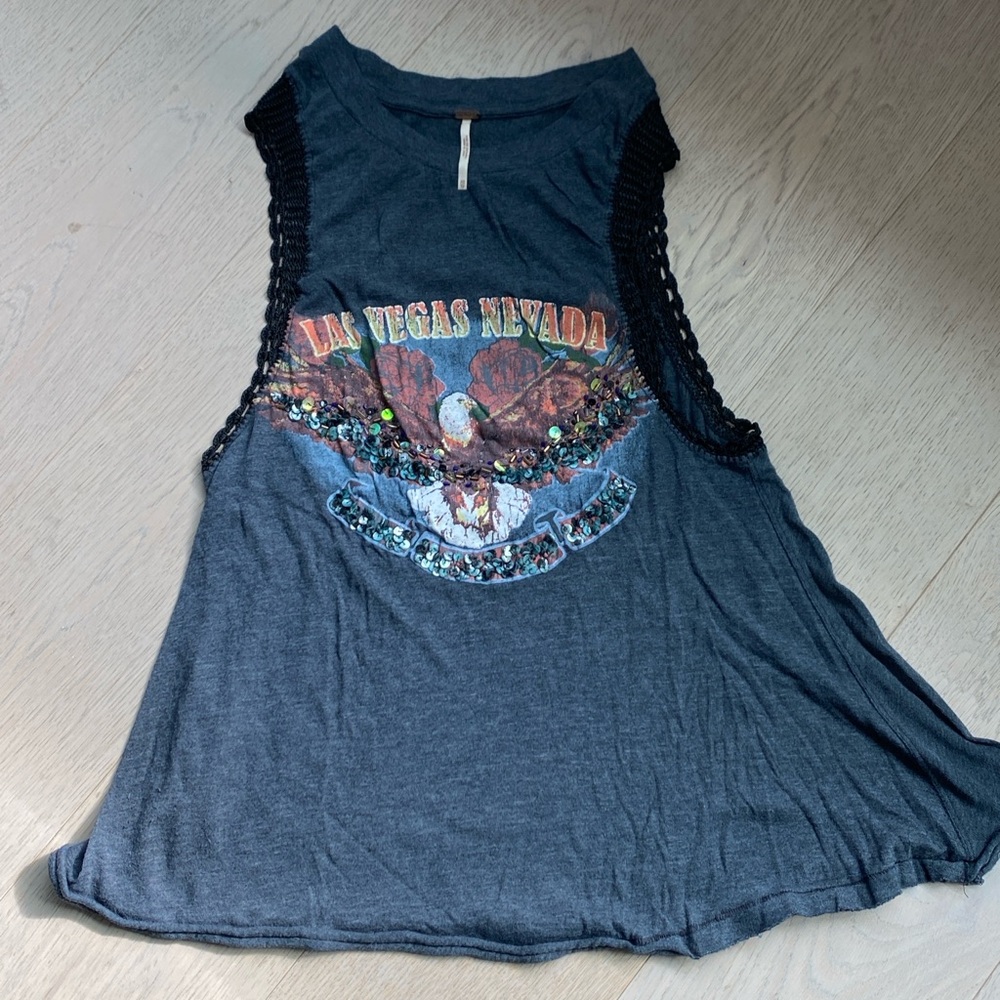 Free People Charcoal Graphic Muscle Tee